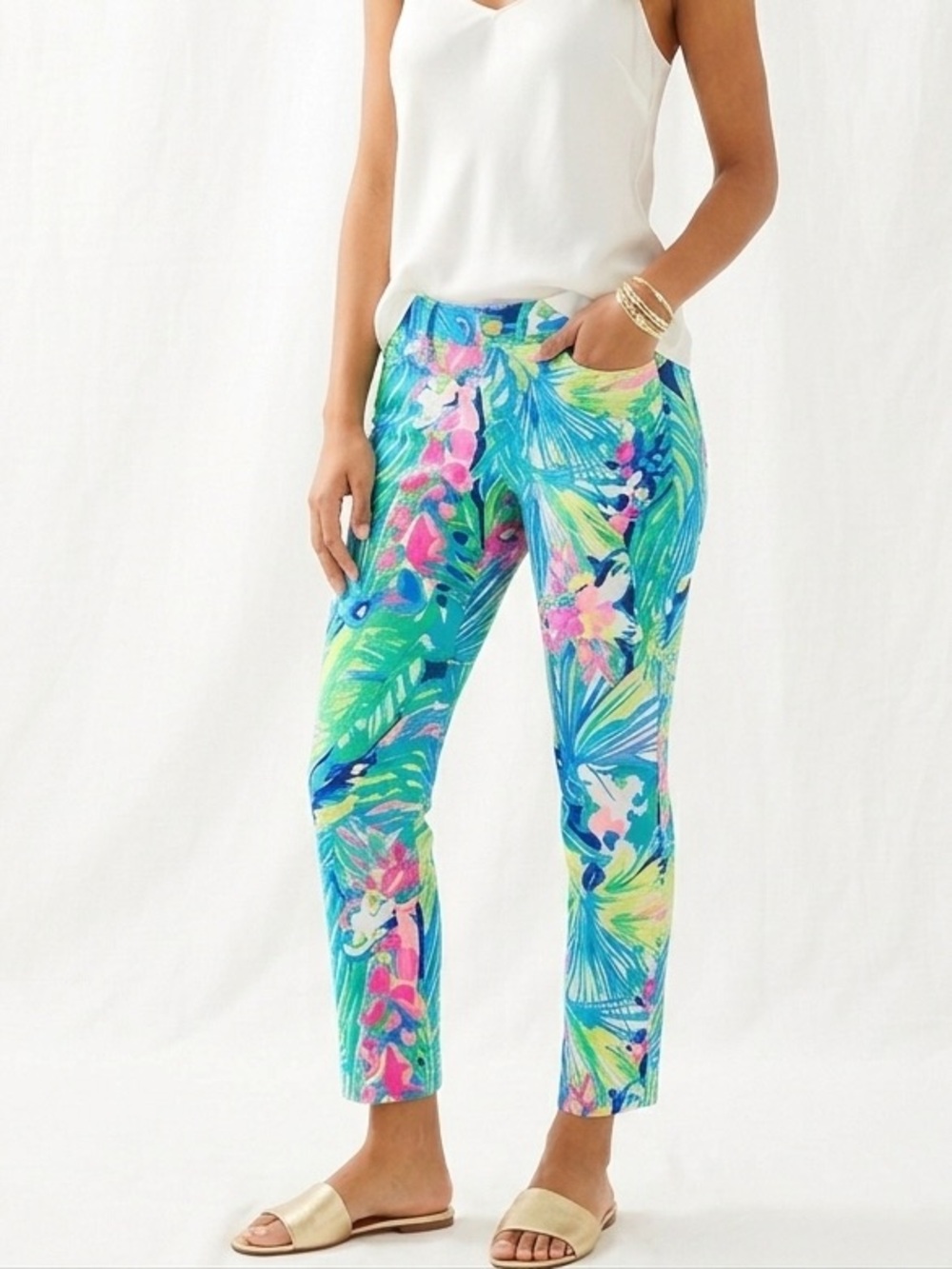 Lilly Pulitzer Kelly Skinny Ankle Pants 4 Tropical Print Resort Wear Vacation